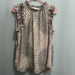 Floral ruffle split neck blouse, size M